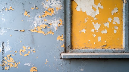 Textured Wall with Peeling Paint and Old Window Frame : Generative AI