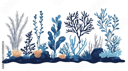 Fototapeta Naklejka Na Ścianę i Meble -  Underwater sea plants and corals illustration.
