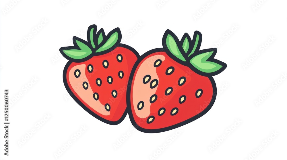 Fototapeta premium Two strawberries, illustration, white background, food design