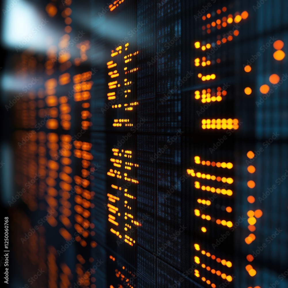 Fototapeta premium Glowing server room data streams, digital processing, futuristic background