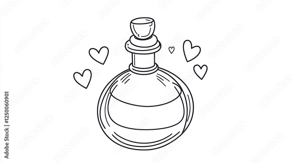Obraz premium Love potion bottle, hearts, white background, romantic illustration, Valentine's Day