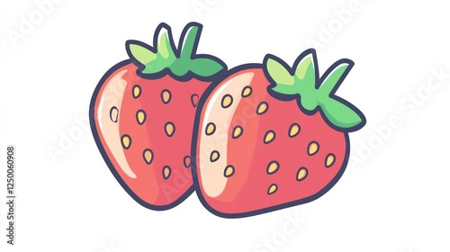 Two juicy strawberries, fresh and red, on white background; perfect for food blogs or recipes photo