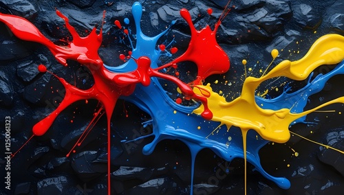 abstract paint drips and splashes dynamically across a dark for background