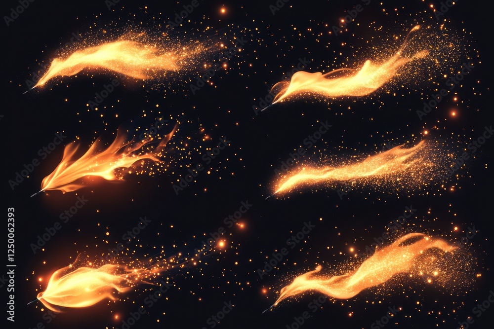 Naklejka premium Fire trails, sparks, dark background, design elements