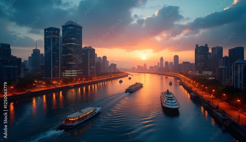 Fototapeta premium A stunning urban cityscape at sunset