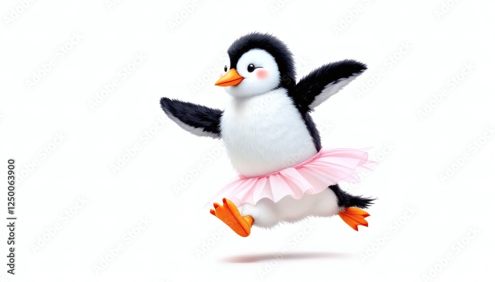 Fototapeta premium Adorable Penguin Twirls in a Pink Tutu with Joyful Grace