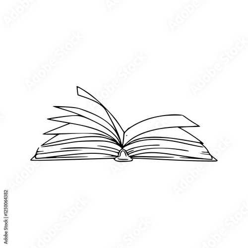 a black and white drawing of an open book vector illustration