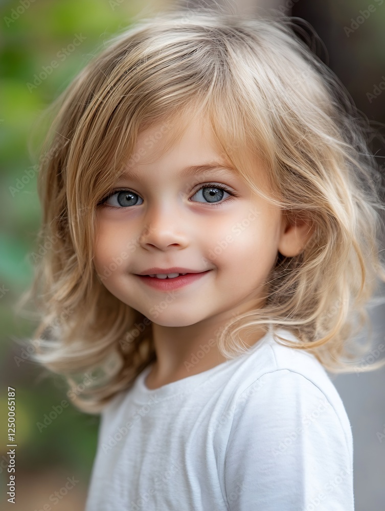 Portrait of Happy Smiling Child with Beautiful Blonde Hair and Blue Eyes : Generative AI Portrait of Happy Smiling Child with Beautiful Blonde Hair and Blue Eyes : Generative AI