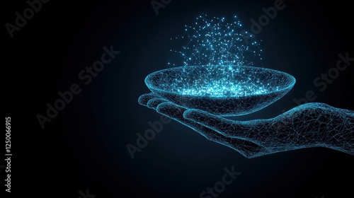 Glowing energy particles in a hand.