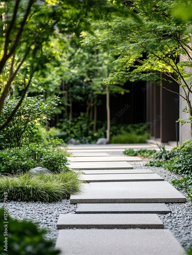 Beautiful Stone Pathway Through Lush Green Garden Creating a Calm and Inviting Outdoor Space : Generative AI Beautiful Stone Pathway Through Lush Green Garden Creating a Calm and Inviting Outdoor Space : Generative AI