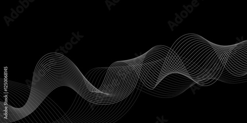 Abstract black background with whit line. Modern template abstract design flowing particles digital frequency track equalizer. abstract wave line for banner, wallpaper background with wave design