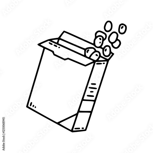 outline drawing of cereal box and cereals