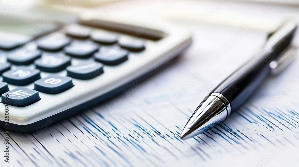 Detailed close up of office tools emphasizing professional calculations and financial documents : Generative AI Detailed close up of office tools emphasizing professional calculations and financial documents : Generative AI