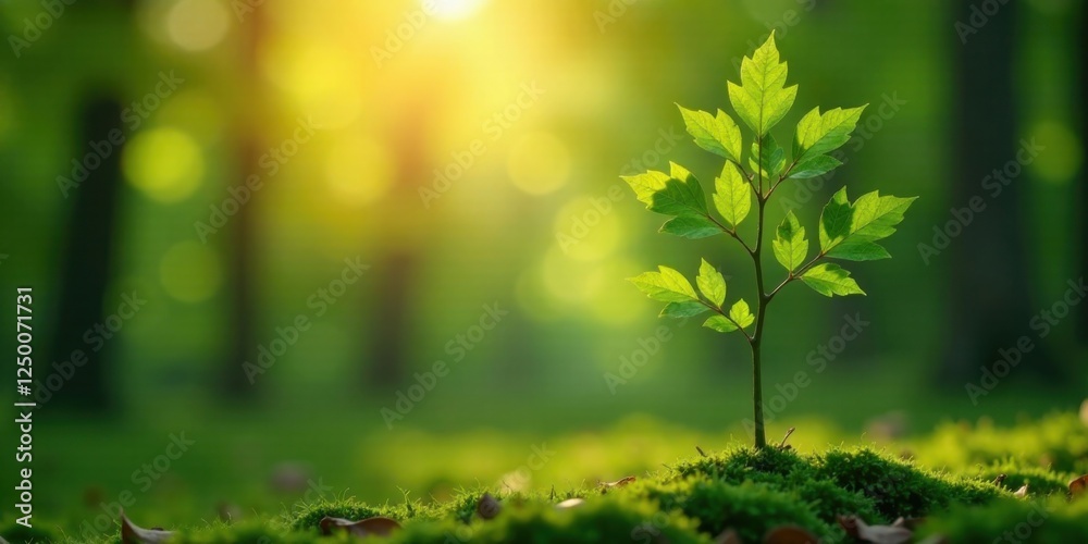 A Young Sprout Emerging in a Sunlit Forest, a Symbol of New Growth and Renewal in Nature's Embrace A Young Sprout Emerging in a Sunlit Forest, a Symbol of New Growth and Renewal in Nature's Embrace