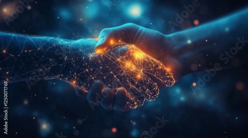 Wallpaper Mural Abstract business partnership with glowing connection lines, symbolizing collaboration and innovation. Torontodigital.ca