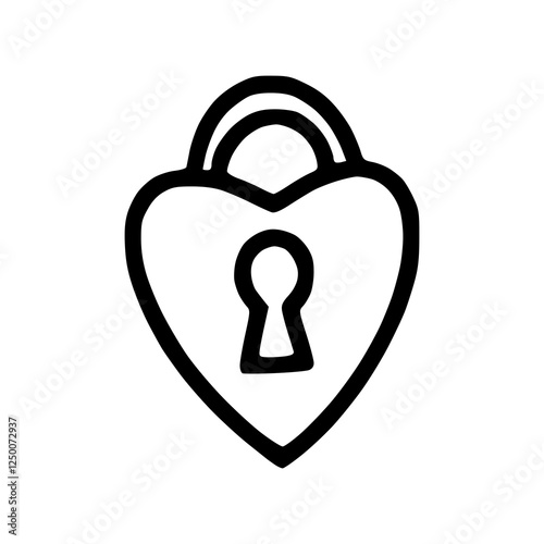 a black and white drawing of a heart shaped padlock