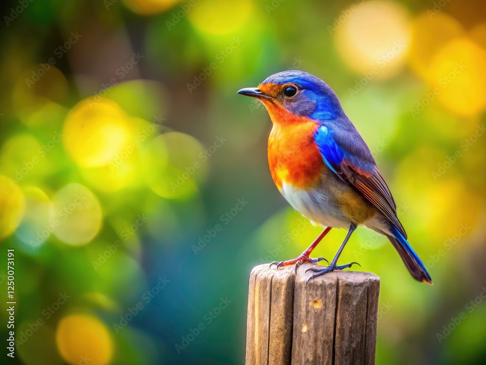 Fototapeta premium A feathered friend perched on a rustic fence post, a captivating wildlife scene across the seasons.