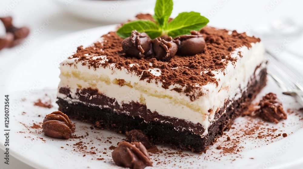 Delicious Chocolate Tiramisu Dessert Perfectly Served with Mint Garnish : Generative AI Delicious Chocolate Tiramisu Dessert Perfectly Served with Mint Garnish : Generative AI