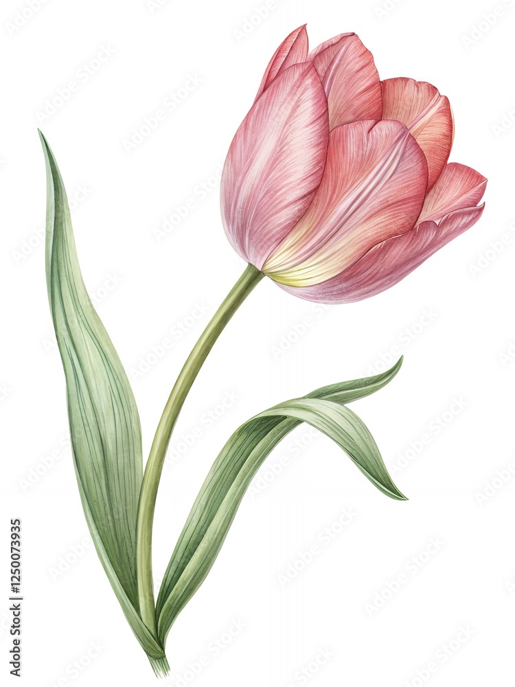 Fototapeta premium Elegant Pink Tulip Flower Botanical Illustration Spring Blossom Floral Design