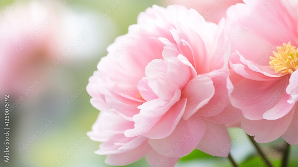 Fototapeta premium Delicate Pink Peony Blossoms in Soft Focus for Romantic Floral Background : Generative AI