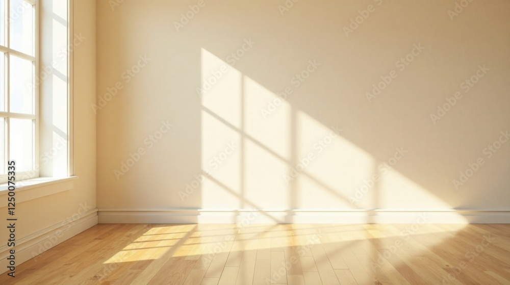 Fototapeta premium Sunlight Illuminates an Empty Room with Hardwood Floors and White Walls