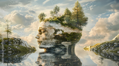 Exploring dreamscapes of surrealism: ai-generated landscapes evoking the depths of the subconscious mind. AI-Generated Dreamscapes. Illustration photo