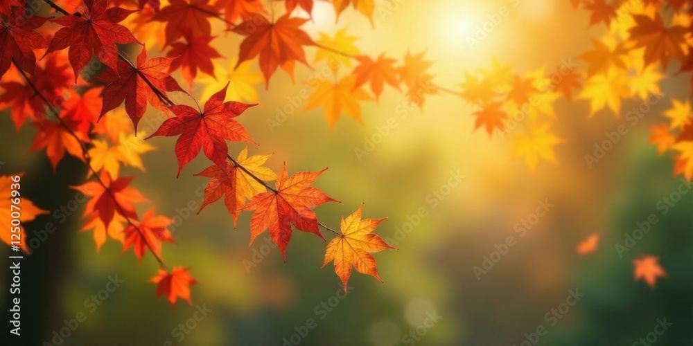 Autumnal foliage showcasing vibrant red and gold maple leaves bathed in warm sunlight Autumnal foliage showcasing vibrant red and gold maple leaves bathed in warm sunlight