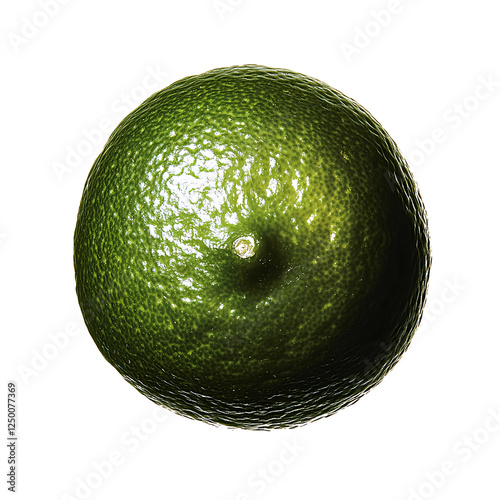 Lime, a green fruit with a rounded shape and bumpy skin, no shadow on a white background, high-resolution photography. 