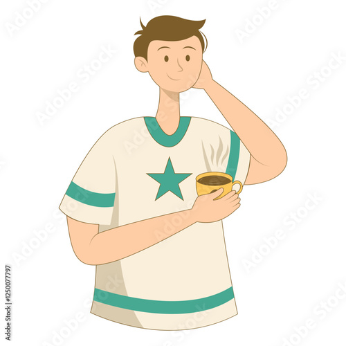 Illustration of Person with Hot Drink. Flat Cartoon Vector Character.