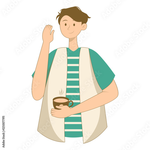 Illustration of Person with Hot Drink. Flat Cartoon Vector Character.