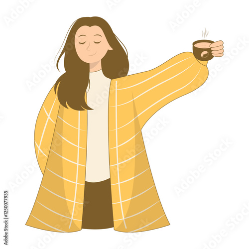 Illustration of Person with Hot Drink. Flat Cartoon Vector Character.