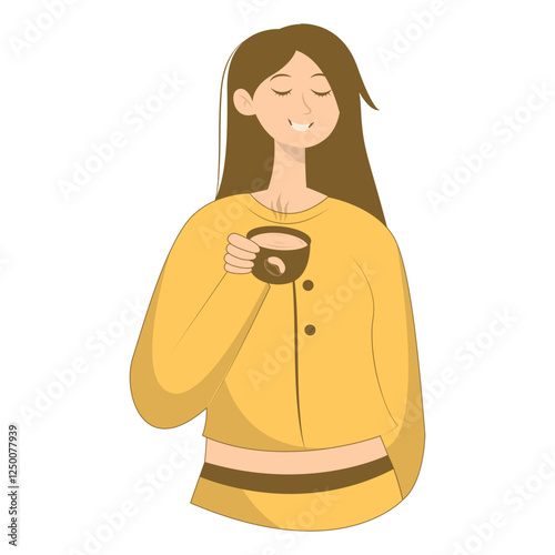 Illustration of Person with Hot Drink. Flat Cartoon Vector Character.