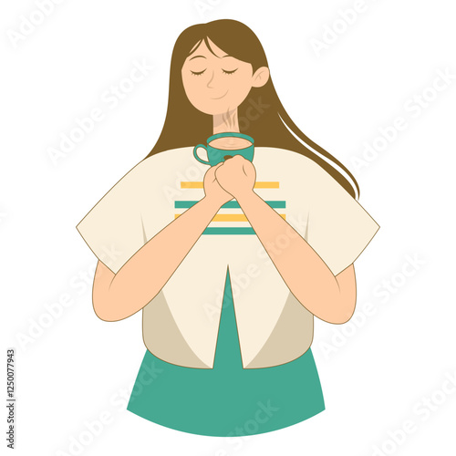 Illustration of Person with Hot Drink. Flat Cartoon Vector Character.