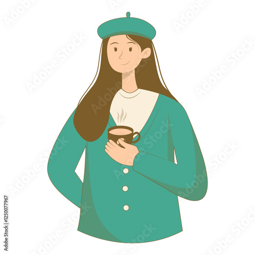 Illustration of Person with Hot Drink. Flat Cartoon Vector Character.