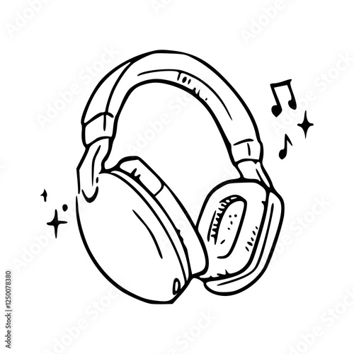 a black and white drawing of an headphones on white background