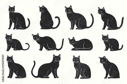 Black cats by artist and illustrator, Kate Schr, sit atop a moonlit rooftop, their eyes gleaming with mystery and the night sky twinkling in the background.