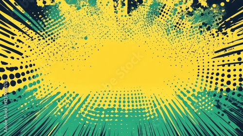 Vibrant Abstract Background with Halftone Dots and Radial Lines Design