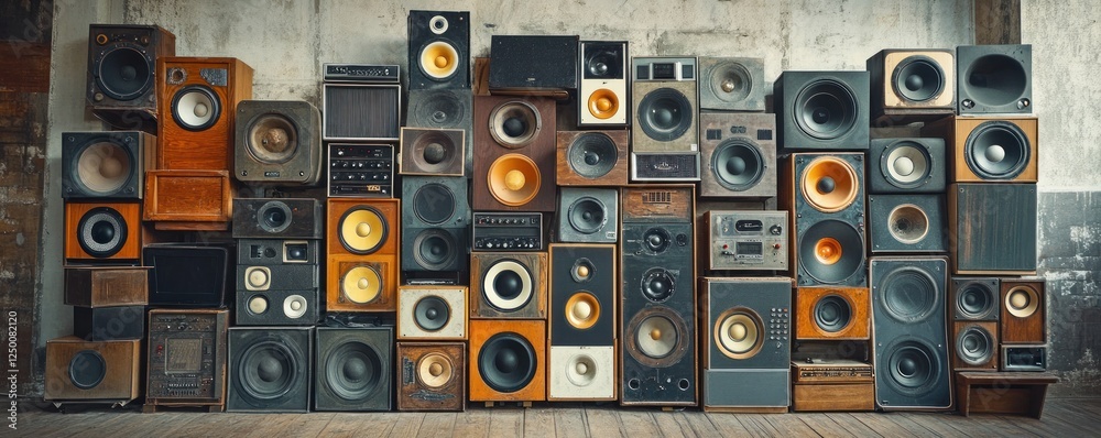 Obraz premium Vintage Audio Wall: A Symphony of Sounds