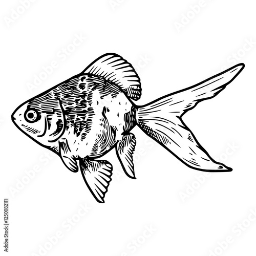 a detailed black and white drawing of a tropical fish vector graphic