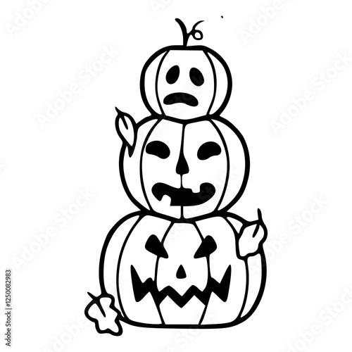 a black and white drawing of a pile of halloween pumpkins coloring page