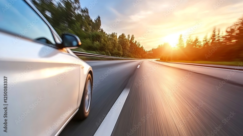 Dynamic Motion of a Car Speeding Down the Road at Sunset Creating an Energetic and Adventurous Atmosphere : Generative AI Dynamic Motion of a Car Speeding Down the Road at Sunset Creating an Energetic and Adventurous Atmosphere : Generative AI