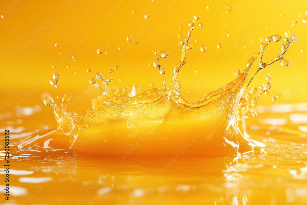 Orange juice splashing on a yellow backdrop. Orange juice splashing on a yellow backdrop.