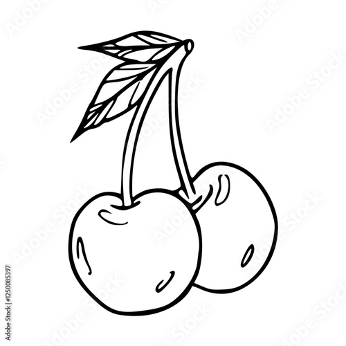Photos a black and white drawing of a cherry with leaf coloring pages