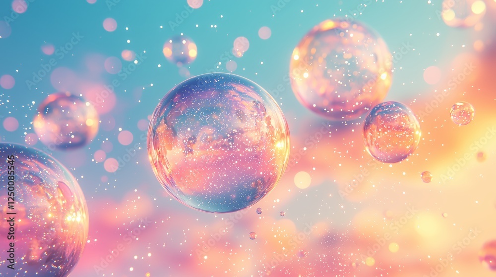 Ethereal Bubbles with Soft Pastel Background and Sparkles