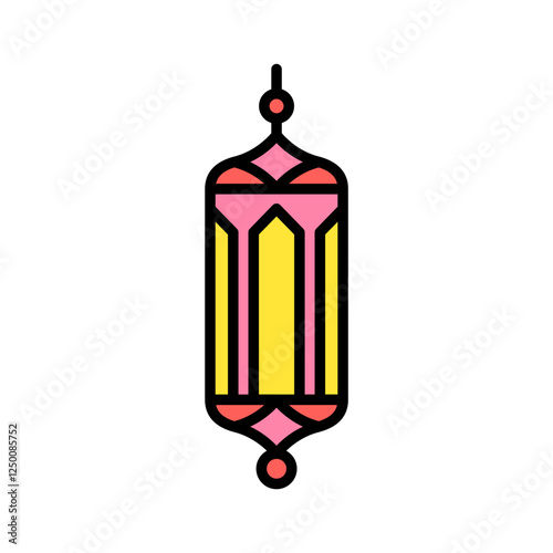 Minimalist outline illustration of a classic hanging lantern, symbolizing Ramadhan and Islamic traditions with added colors.