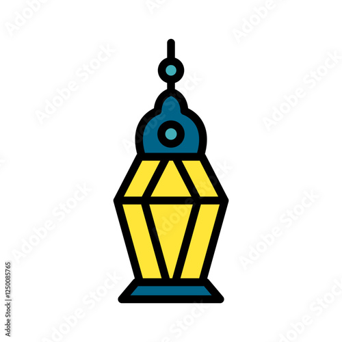 Simple outline design of a tall Islamic lantern with bright colors, perfect for Ramadhan and Eid Fitri decorations.