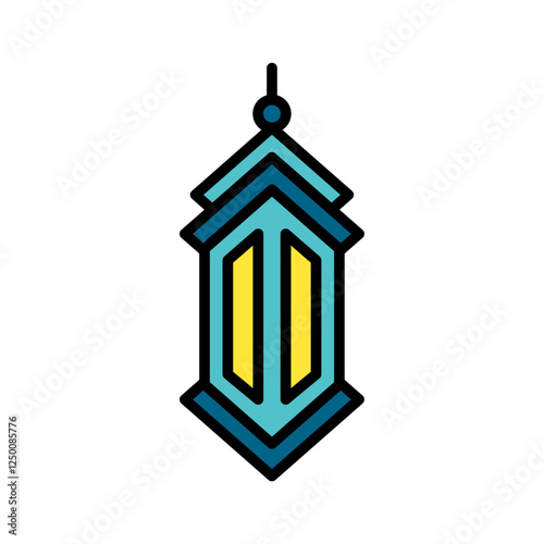 Elegant outline illustration of a festive Ramadhan lantern with colorful details, symbolizing Islamic celebrations and spirituality.