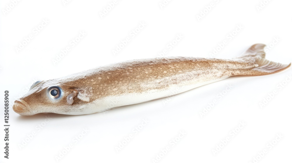 A fresh squid placed on a clean white background, perfect for product photography with ample room for branding or promotional text. A fresh squid placed on a clean white background, perfect for product photography with ample room for branding or promotional text.