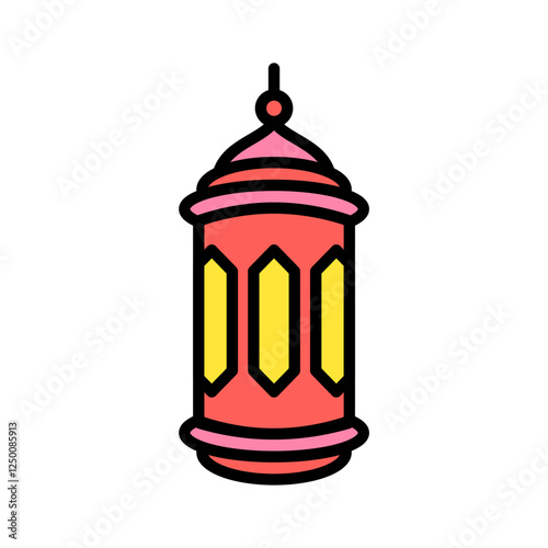 Outline design of a classic Arabic lantern with vibrant details, symbolizing Islam, Ramadhan, and Eid Fitri celebrations.