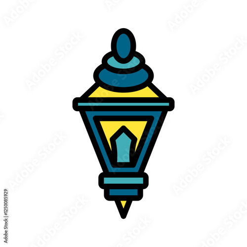 Simple line art illustration of a minimalist Islamic lantern with bright colors, ideal for Ramadhan and festive design projects.